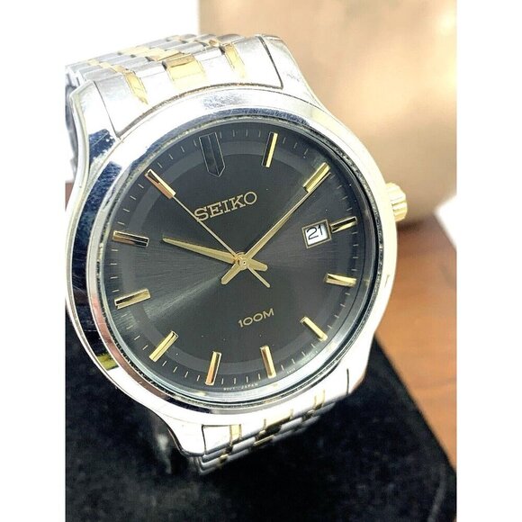 Seiko Men's Watch 6N42-00F0 Quartz Black Gray Dial Two Tone Stainless Steel 41mm - Picture 1 of 13